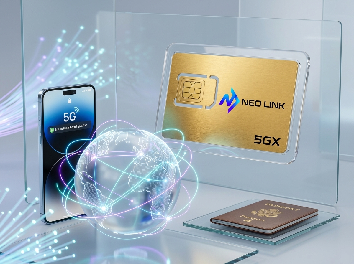 Neo Link 5GX International Roaming SIM with Holographic Globe & Connection Lines